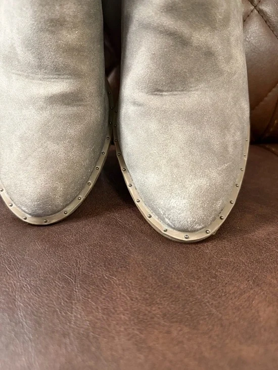 Sugar Western Taupe Studded Trim Low Heel Ankle Booties - Picture 6 of 10